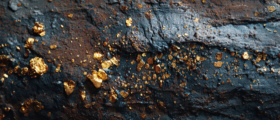 The surface of gold fragments embedded in steel. Ai generate.