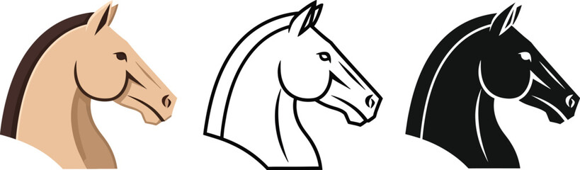 Illustration of three horse heads in different color styles