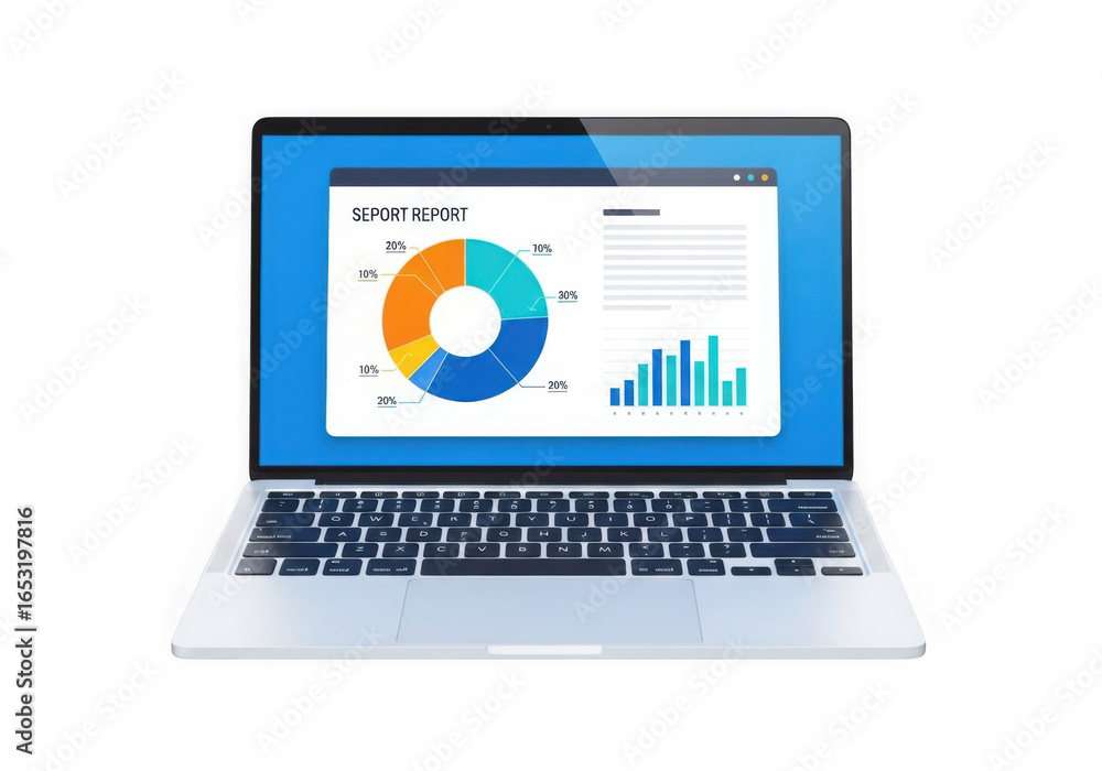Aufkleber modern laptop displaying financial charts and graphs isolated on transparent background