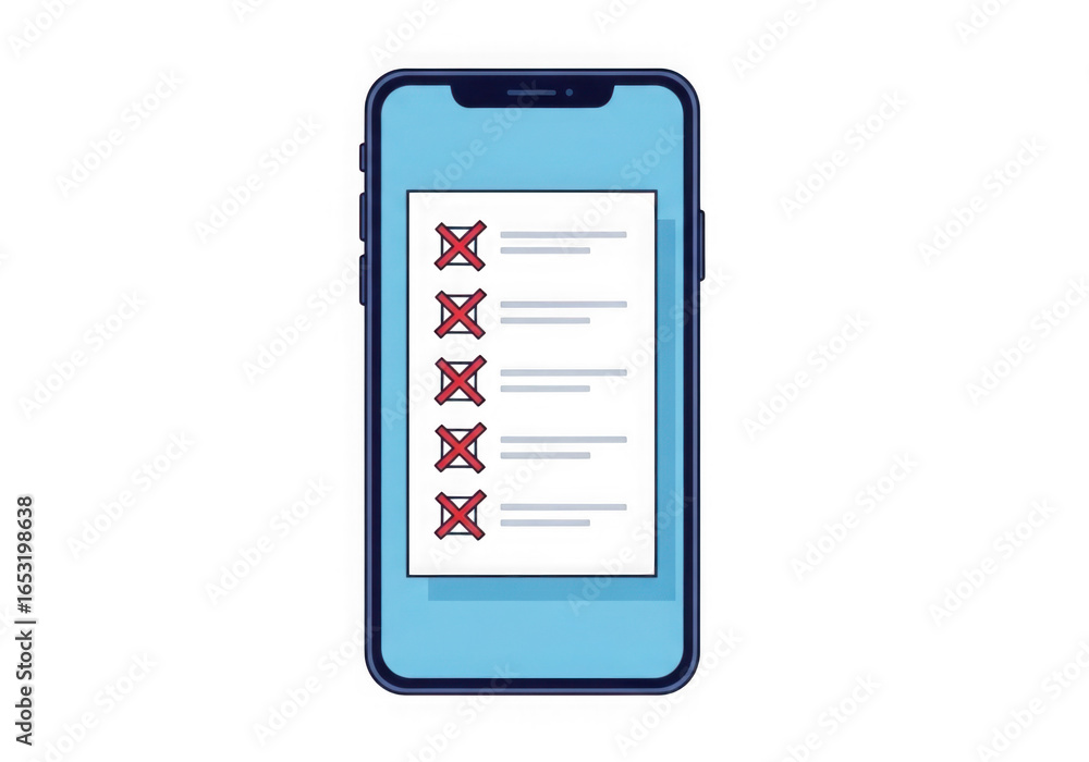 Fototapete modern smartphone displaying a to do list with completed tasks marked with red xs isolated on transp