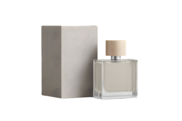 Elegant perfume bottle and box isolated on transparent background