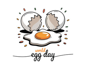 World egg day simple web banner, background. One continuous line drawing with text Egg Day.