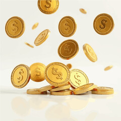 Golden Dollar Coins Falling, 3D Vector Illustration