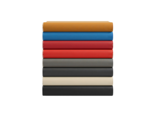 Stack of multicolored books arranged neatly, isolated on a transparent and spotless backdrop