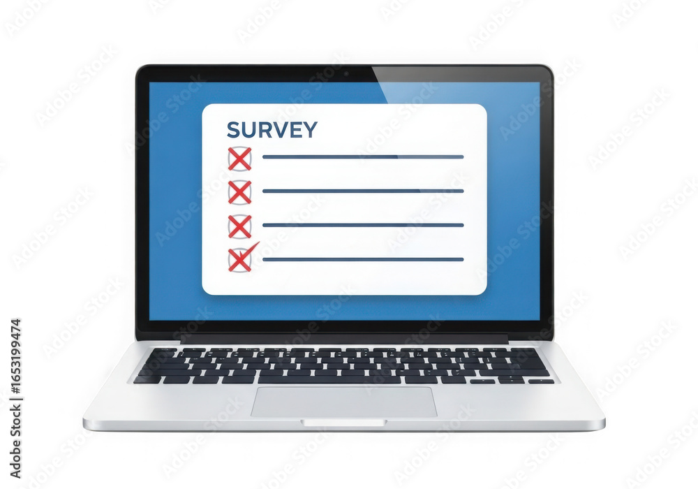 Fototapete modern laptop displaying a survey form with checkmarks and xs isolated on transparent background