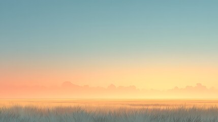 Obraz premium A wide empty grassland horizon fading into a calm gradient sky