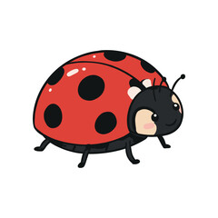 Obraz premium Cute cartoon ladybug with red and black polka dot shell on white background. Vector illustration