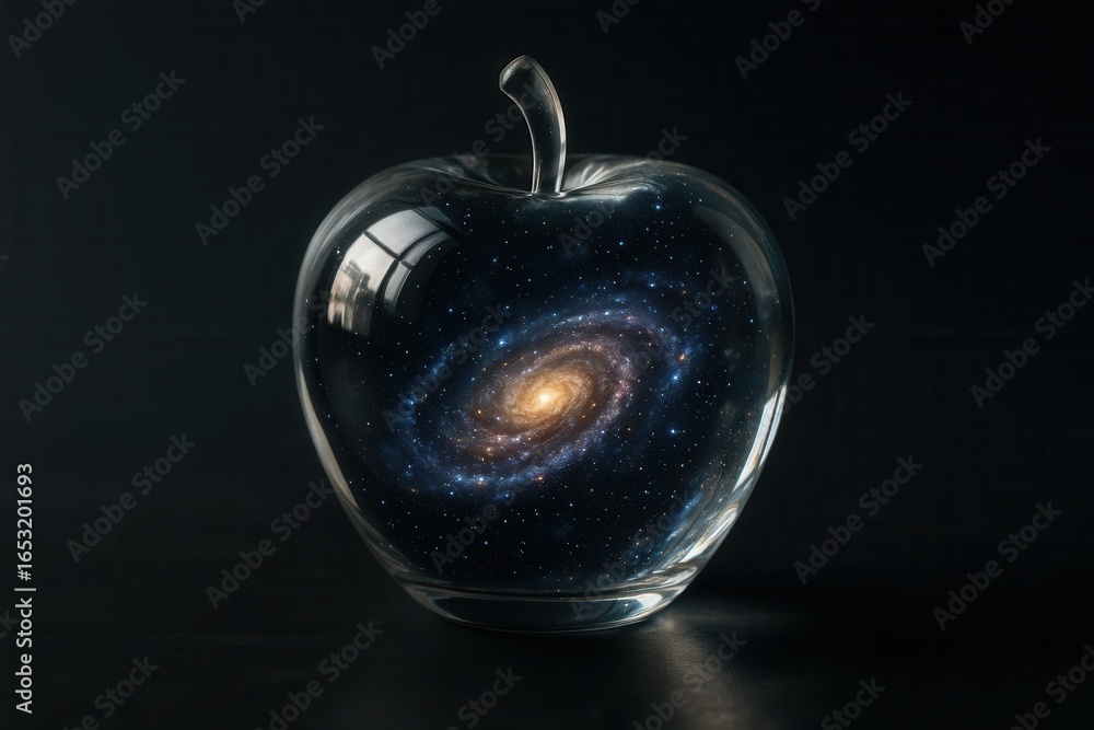 Aufkleber an apple with a cosmic spiral galaxy inside it, symbolizing the universe within our everyday objects