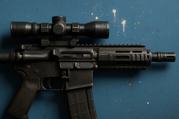 A Close-Up of a Modern Assault Rifle with Sighting Equipment