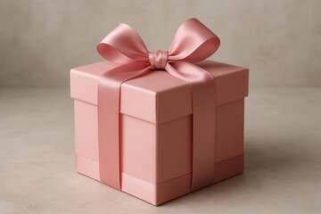 Obraz premium A delicate pink gift box adorned with a satin ribbon, symbolizing celebration and joy