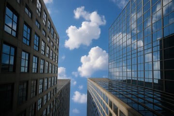 Obraz premium A Study in Contrasts - Cloudy Blue Skies Over Glass-Faced Buildings
