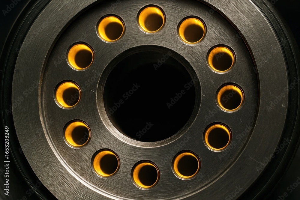 Poster an abstract representation of industrial design, featuring a circular pattern with concentric circle