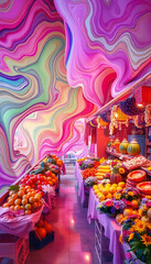 Fototapeta premium Colorful Produce Market With Abstract Patterns