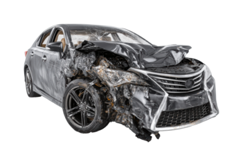 Car accident aftermath urban area vehicle destruction, isolated on transparent background, png