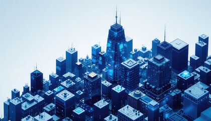 Futuristic Cityscape Design with Illuminated Structures and Complex Network Connections Showing Innovation and Connectivity