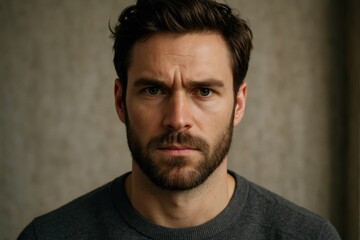 Obraz premium A moment of contemplation captured in the eyes of a man with a rugged beard