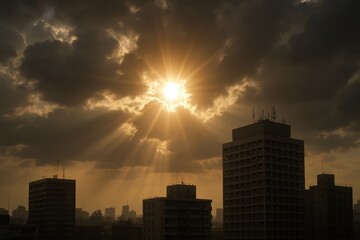 Obraz premium A City's Silhouette Against a Radiant Sunrise