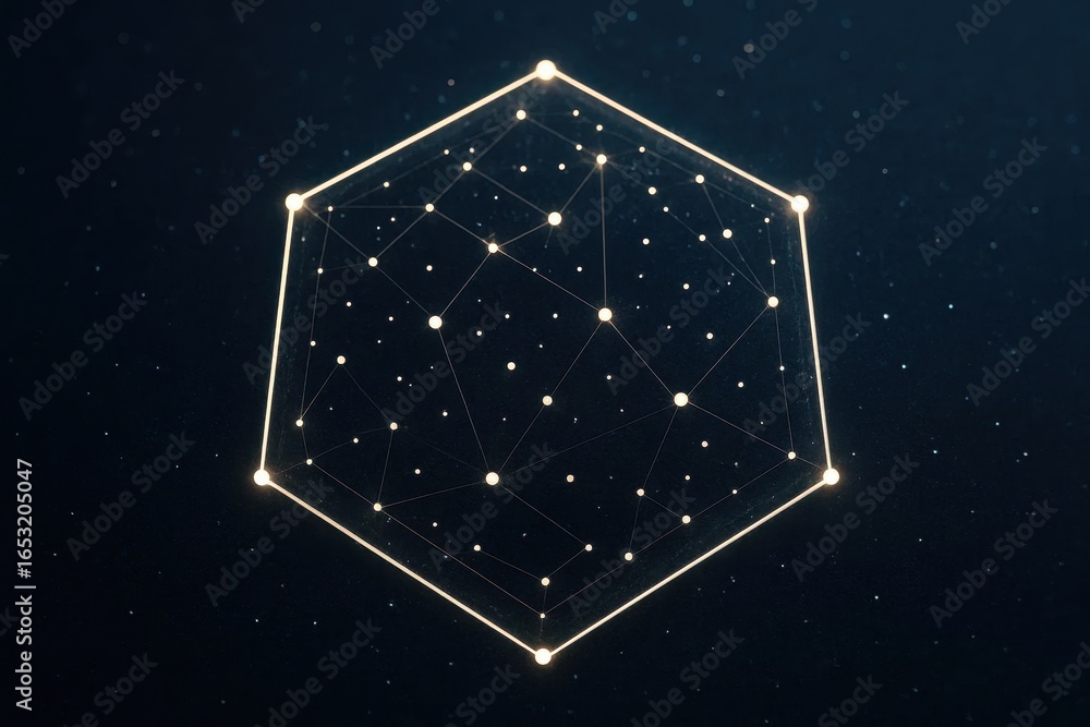 Poster a futuristic network of interconnected nodes against a dark backdrop, symbolizing advanced technolog
