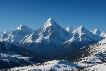 Fototapeta premium A Serene Mountain Range Under a Clear Blue Sky