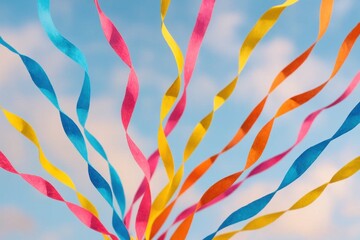 A vibrant tapestry of ribbons dances in the sky, painting a picture of celebration and joy