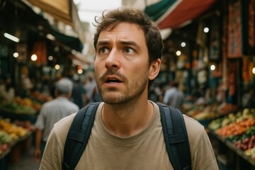 Fototapeta premium A moment of curiosity in the hustle of a bustling market