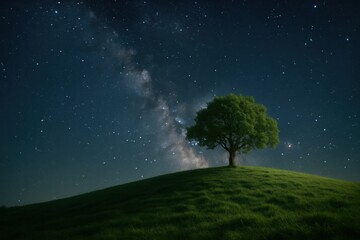 A Lone Tree's Serene Nighttime Vigil