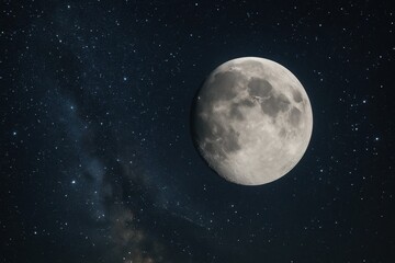 Fototapeta premium A lone moon glows in the vast cosmos, surrounded by a sea of stars