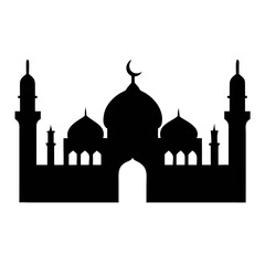 Black and White Silhouette of Arabian Mosques and Minarets .Minimalist Islamic Architecture Vector