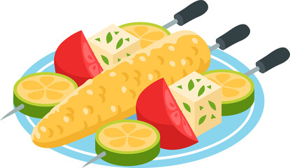 vector illustration of roasted corn and vegetables