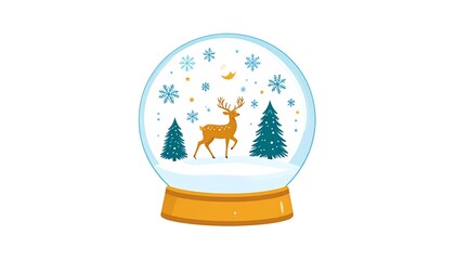 Cute Christmas snow globe with deer and trees
