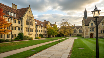 Fototapeta premium College campus scene with a traditional architectural style.