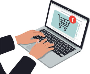 Online shopping concept with laptop and shopping cart notification vector illustration 