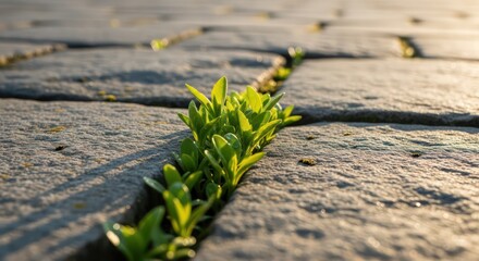 Resilient Green Shoots Emerging From Gray Stone