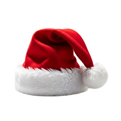 Red santa hat with white fur trim isolated on transparent background