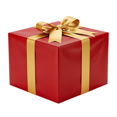 A red gift box with a gold ribbon and bow, ready for giving isolated on transparent background