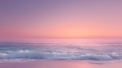 Fototapeta premium A soft gradient ocean horizon with gentle waves fading into a pink and purple dusk sky