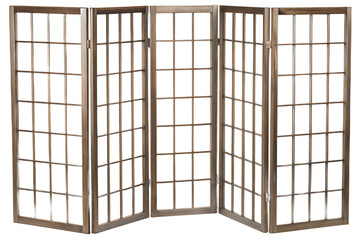 Wooden lattice folding screen isolated on a transparent background