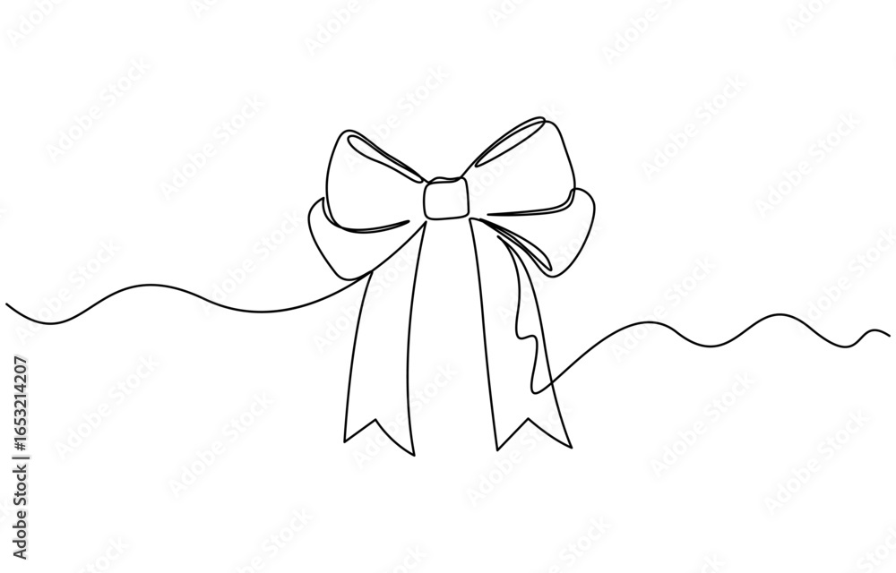 Poster continuous one line drawing of ribbon bow vector illustration. editable outline