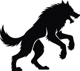 dark fantasy lycanthrope vector illustration of terrifying werewolf silhouette with bushy tail sharp claws pointed ears
