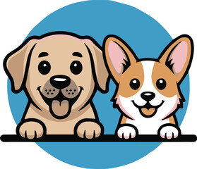 adorable puppy duo cartoon vector with playful paws on line for educational materials and marketing use