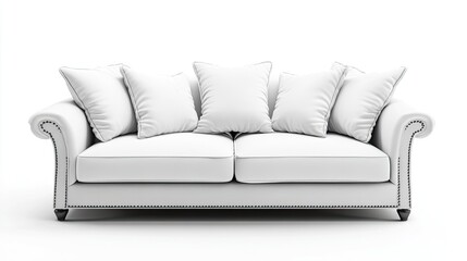 Obraz premium White sofa with pillows isolated on white background, 3D render