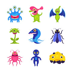 Colorful Cartoon Monsters Vector Set