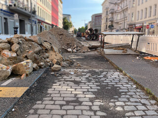 City Road Maintenance Work - Public Street Construction Site, Berlin, Germany,