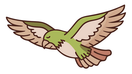 Obraz premium A cute green bird flying with wings spread wide open