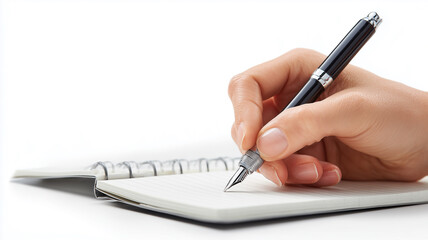 Hand writing in notebook with pen
