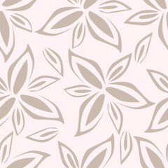 Fototapeta premium Seamless floral pattern, colorful ditsy print, abstract ornament in retro folk motif. Pretty decorative art botanical design of hand drawn large, small flowers, leaves, wild herbs. Vector illustration