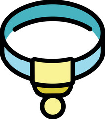 Simple cartoon drawing of a light blue dog collar with a yellow address tag and round medallion hanging from it