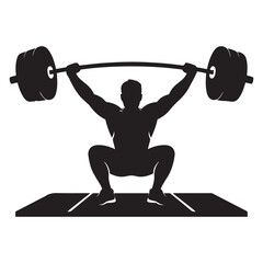 Black silhouette barbell on platform weightlifting. Vector black silhouette. with white background