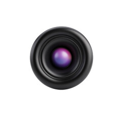 Abstract black round speaker with purple center close-up on black background