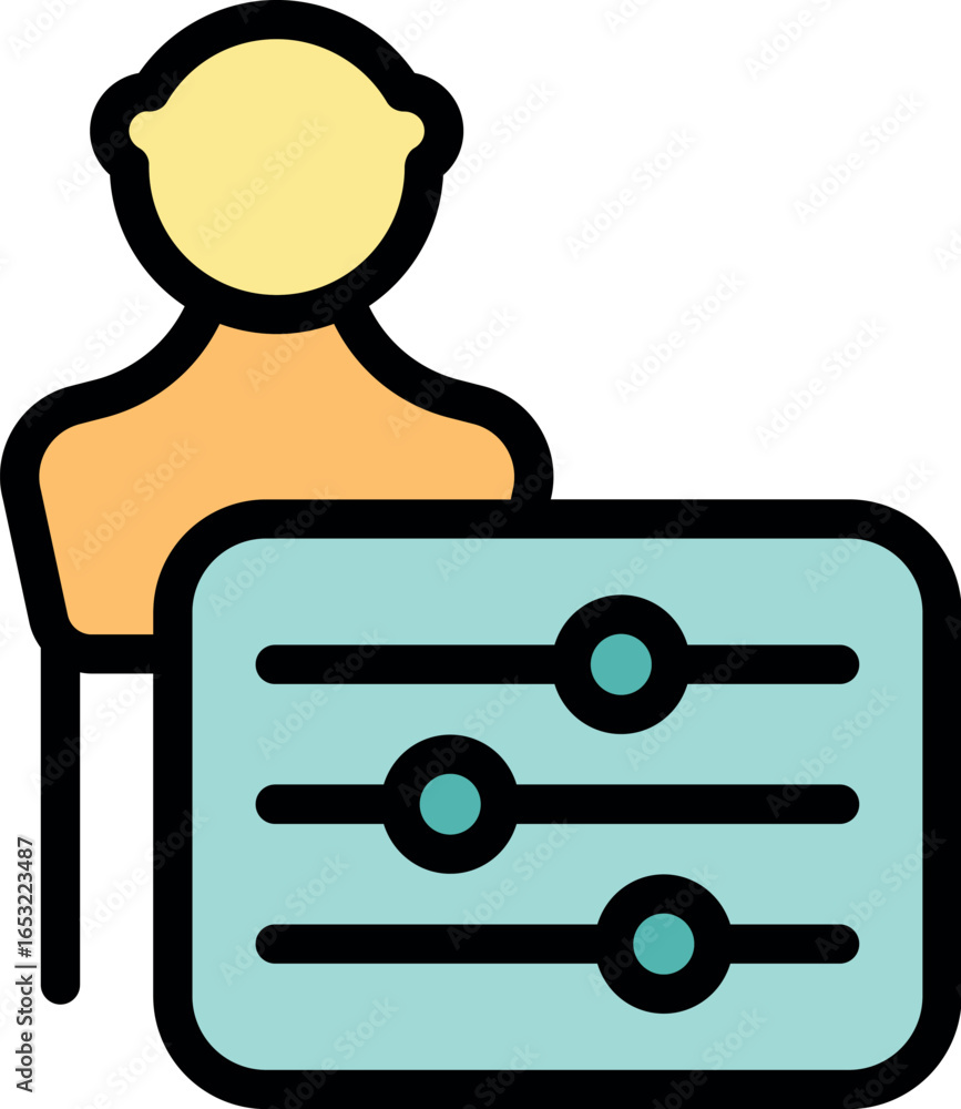Poster simple icon of a person using a control panel to adjust settings, symbolizing customization and cont